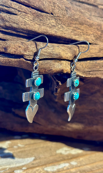 LAWRENCE ARCHULETA Silver & Turquoise Dangle Heart Earrings