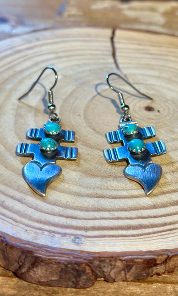 LAWRENCE ARCHULETA Silver & Turquoise Dangle Heart Earrings