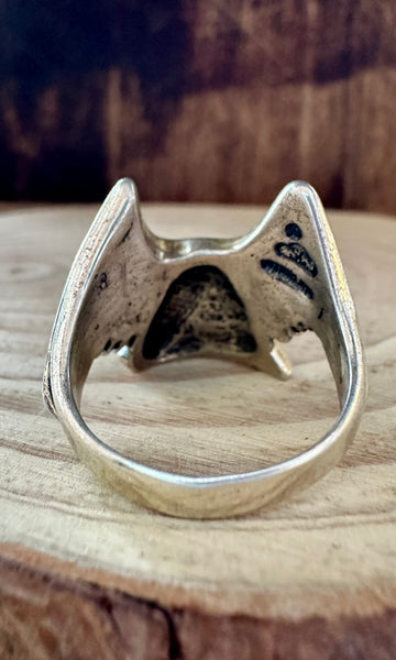 EAGLE LANDING Vintage Turquoise & Coral Silver Mens Ring • Size 9 1/4