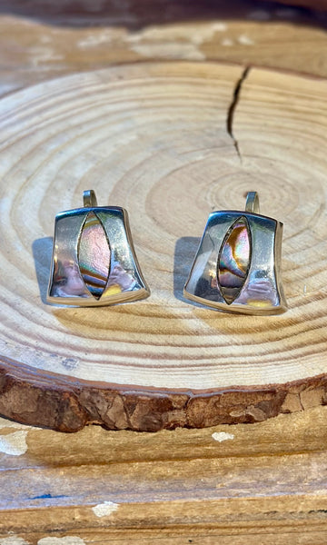 MEXICAN SILVER & ABALONE Vintage Screw Back Earrings