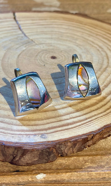 MEXICAN SILVER & ABALONE Vintage Screw Back Earrings