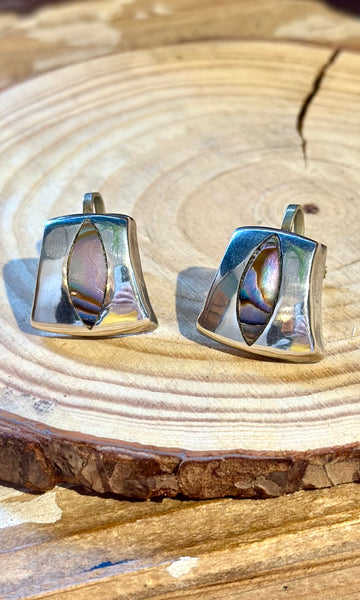 MEXICAN SILVER & ABALONE Vintage Screw Back Earrings