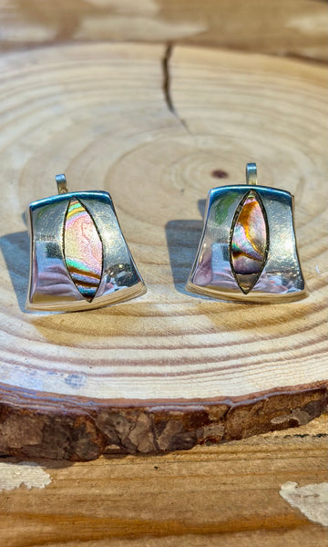 MEXICAN SILVER & ABALONE Vintage Screw Back Earrings