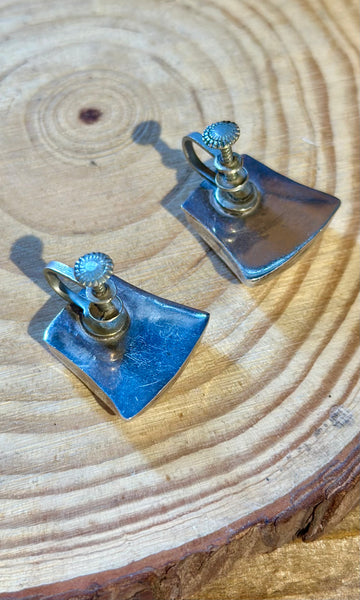 MEXICAN SILVER & ABALONE Vintage Screw Back Earrings