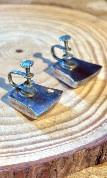 MEXICAN SILVER & ABALONE Vintage Screw Back Earrings