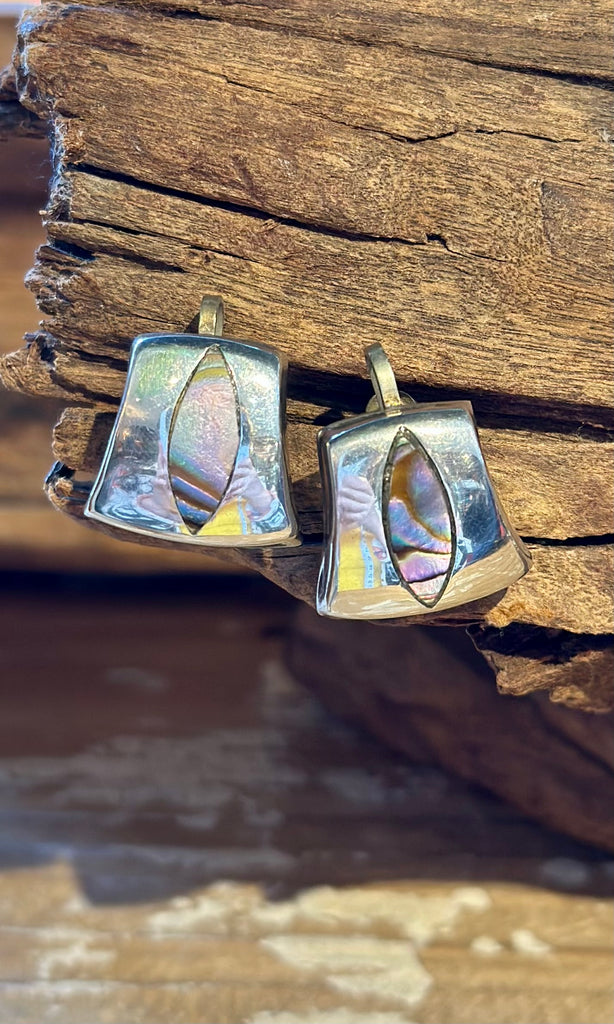 MEXICAN SILVER & ABALONE Vintage Screw Back Earrings