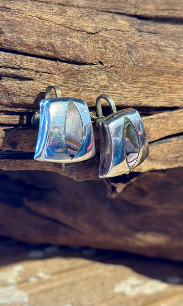 MEXICAN SILVER & ABALONE Vintage Screw Back Earrings