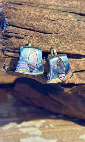 MEXICAN SILVER & ABALONE Vintage Screw Back Earrings