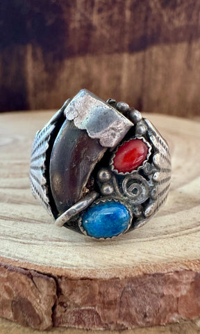 LAPIS CORAL RUSH Vintage Sterling Silver Ring • Size 11 1/4