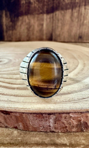 EYE of THE TIGER Ray Jack Silver Navajo Tigers Eye Ring • Size 9 1/2 & 11 1/2