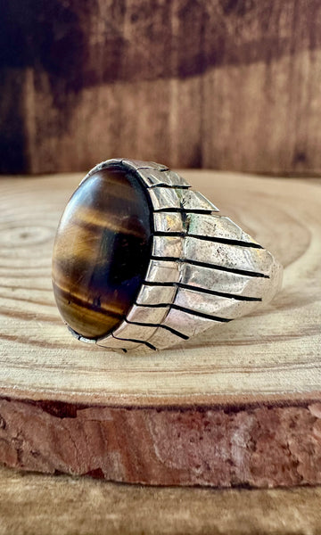 EYE of THE TIGER Ray Jack Silver Navajo Tigers Eye Ring • Size 9 1/2 & 11 1/2