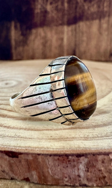 EYE of THE TIGER Ray Jack Silver Navajo Tigers Eye Ring • Size 9 1/2 & 11 1/2