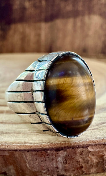 EYE of THE TIGER Ray Jack Silver Navajo Tigers Eye Ring • Size 9 1/2 & 11 1/2