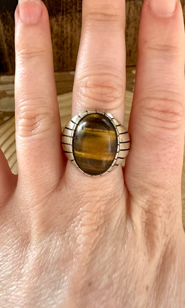 EYE of THE TIGER Ray Jack Silver Navajo Tigers Eye Ring • Size 9 1/2 & 11 1/2