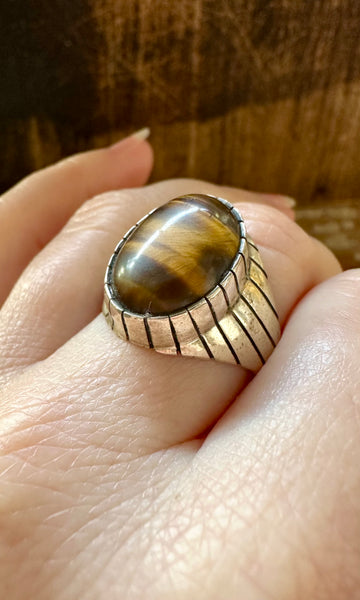 EYE of THE TIGER Ray Jack Silver Navajo Tigers Eye Ring • Size 9 1/2 & 11 1/2