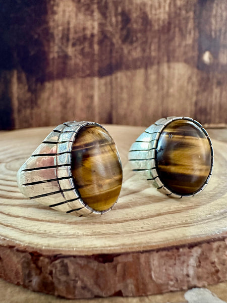 EYE of THE TIGER Ray Jack Silver Navajo Tigers Eye Ring • Size 9 1/2 & 11 1/2