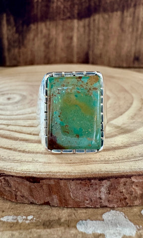 BIG GREEN SQUARE Sterling Silver Turquoise Mens Ring • Size 10