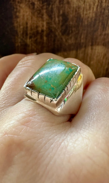 BIG GREEN SQUARE Sterling Silver Turquoise Ring • Multiple Sizes