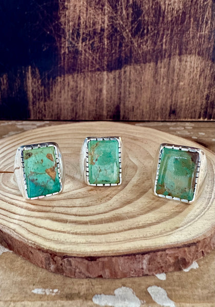 BIG GREEN SQUARE Sterling Silver Turquoise Ring • Multiple Sizes