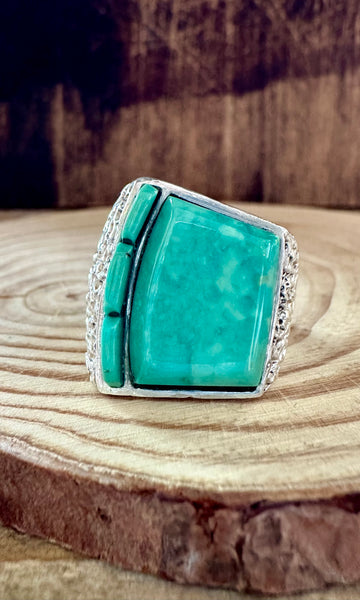 GLACIER MOUNTAIN AQUAMARINE Turquoise & Silver Ring • Size 10