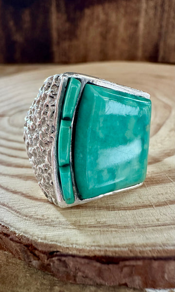 GLACIER MOUNTAIN AQUAMARINE Turquoise & Silver Ring • Size 10