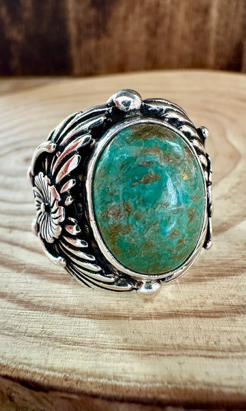 PROTECTED BY FLOWERS Silver & Turquoise Ring • Size 10 1/4