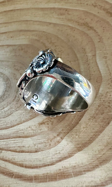 PROTECTED BY FLOWERS Silver & Turquoise Ring • Size 10 1/4