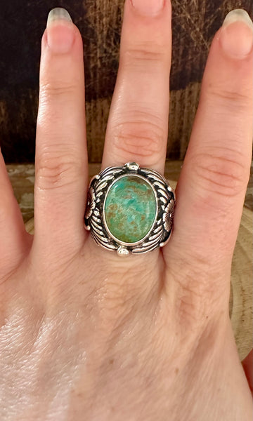 PROTECTED BY FLOWERS Silver & Turquoise Ring • Size 10 1/4