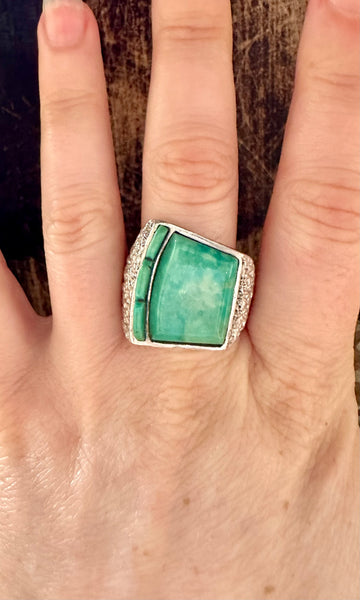 GLACIER MOUNTAIN AQUAMARINE Turquoise & Silver Ring • Size 10