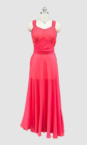 ART DECO 30s Bias Cut Chiffon Beaded Rhinestone Dress • Small (4)