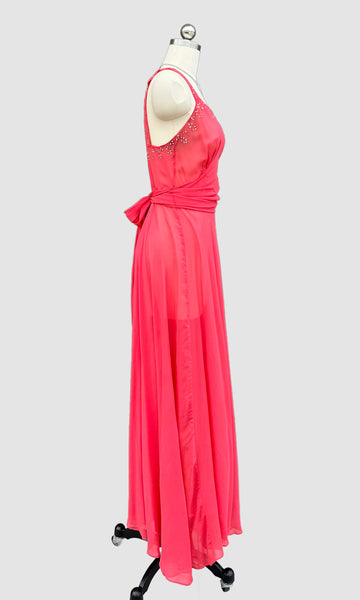 ART DECO 30s Bias Cut Chiffon Beaded Rhinestone Dress • Small (4)