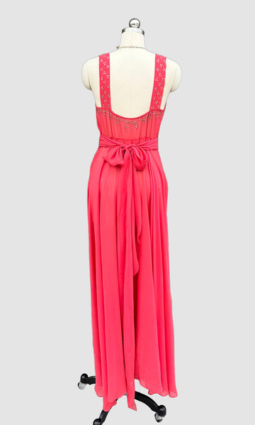 ART DECO 30s Bias Cut Chiffon Beaded Rhinestone Dress • Small (4)