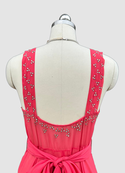 ART DECO 30s Bias Cut Chiffon Beaded Rhinestone Dress • Small (4)