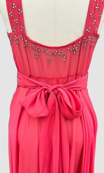 ART DECO 30s Bias Cut Chiffon Beaded Rhinestone Dress • Small (4)