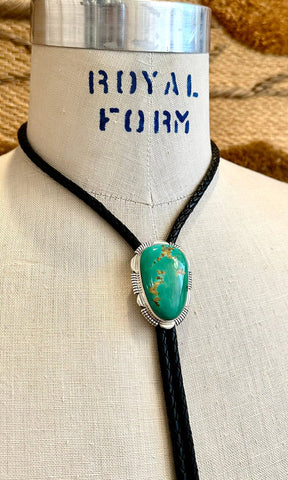 BEYOND BEAUTY Royston Turquoise & Sterling Silver Bolo Tie w/ Leather Cord