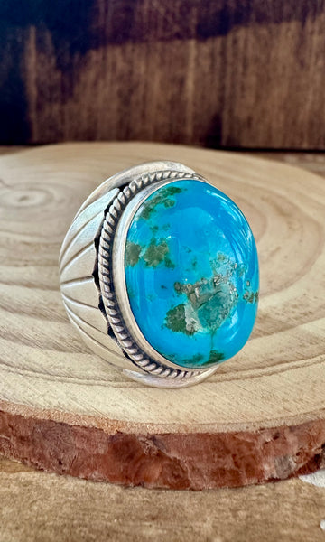 GOING GLOBAL BLUE Turquoise and Silver Mens Ring • Size 12 1/2