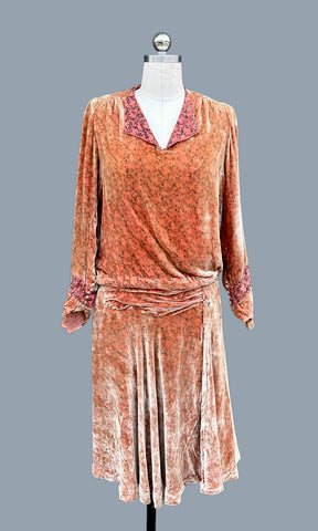 SILK VELVET Rose Print 20s Gatsby Dress • Small (4)