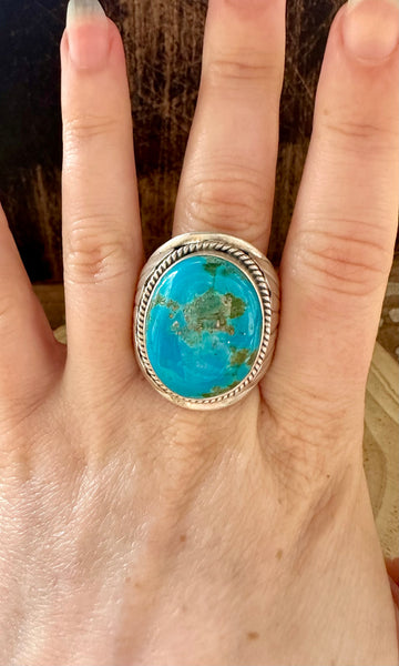 GOING GLOBAL BLUE Turquoise and Silver Mens Ring • Size 12 1/2