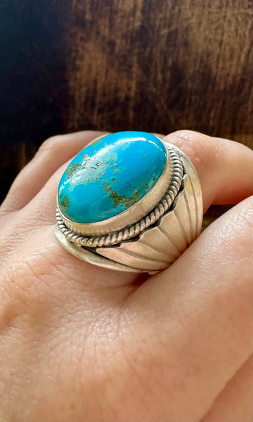 GOING GLOBAL BLUE Turquoise and Silver Mens Ring • Size 12 1/2