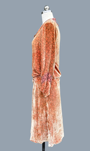 SILK VELVET Rose Print 20s Gatsby Dress • Small (4)