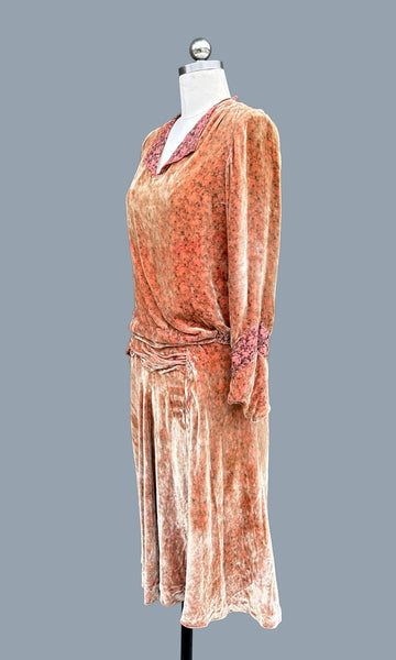 SILK VELVET Rose Print 20s Gatsby Dress • Small (4)