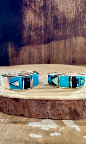 HENDRIX BLUES ZUNI Mens Micro Inlay Ring • Sizes 10.5 & 13.5