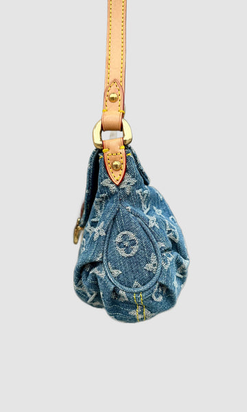 LOUIS VUITTON 2005 Pleaty Denim Mini Shoulder Bag LS01