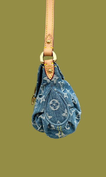 LOUIS VUITTON 2005 Pleaty Denim Mini Shoulder Bag LS01