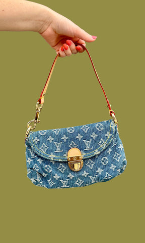 LOUIS VUITTON 2005 Pleaty Denim Mini Shoulder Bag LS01