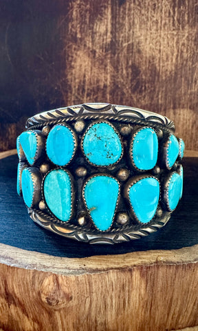 VINTAGE HEAVY METAL Navajo Turquoise Nugget and Sterling Silver Cuff Bracelet • 88g