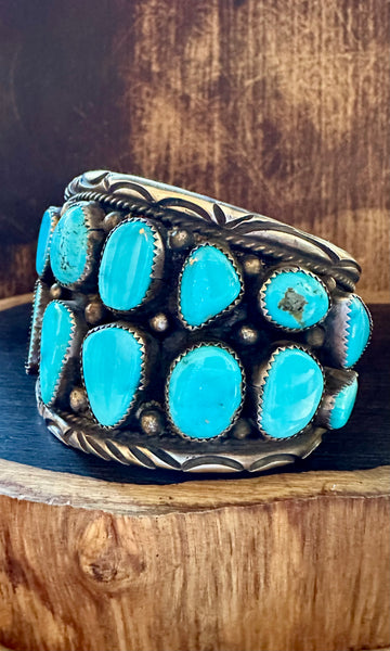 VINTAGE HEAVY METAL Navajo Turquoise Nugget and Sterling Silver Cuff Bracelet • 88g