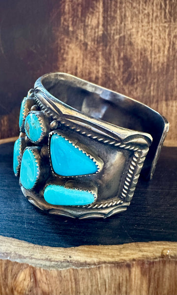 VINTAGE HEAVY METAL Navajo Turquoise Nugget and Sterling Silver Cuff Bracelet • 88g