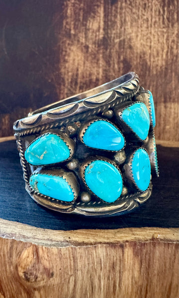 VINTAGE HEAVY METAL Navajo Turquoise Nugget and Sterling Silver Cuff Bracelet • 88g