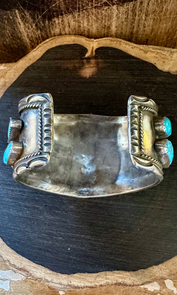 VINTAGE HEAVY METAL Navajo Turquoise Nugget and Sterling Silver Cuff Bracelet • 88g